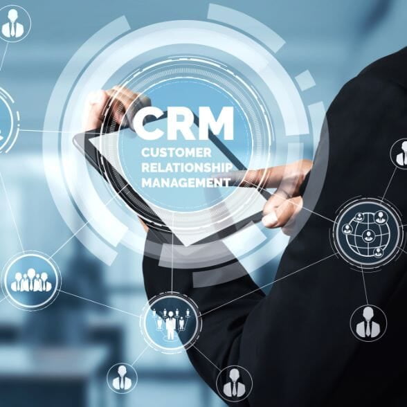 A graphic, showing a CRM as the center of things.